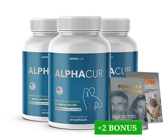 3-bottle kit of AlphaCur supplement for 90-day supply and moderate savings.