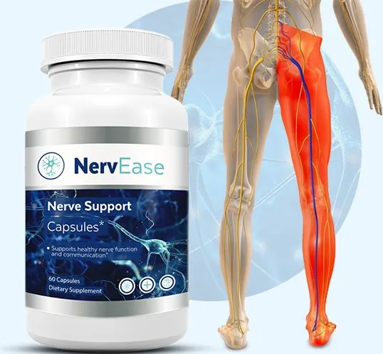 Single bottle of NervEase dietary supplement for neuropathy and nerve health relief.